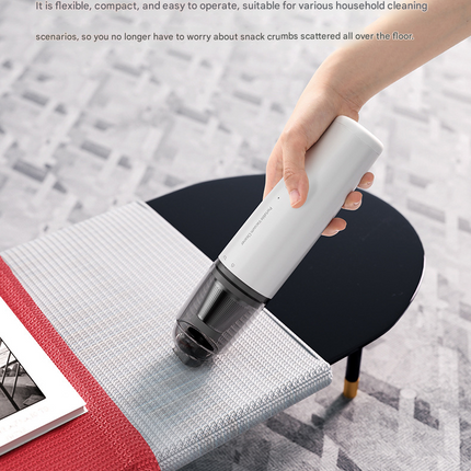 White Mini Portable Car Vacuum Cleaner - 120W Strong Suction, Handheld Wireless, Lightweight 300g, Wet and Dry Use, for Car Interior, Home, Office, and Travel