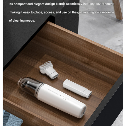 White Mini Portable Car Vacuum Cleaner - 120W Strong Suction, Handheld Wireless, Lightweight 300g, Wet and Dry Use, for Car Interior, Home, Office, and Travel