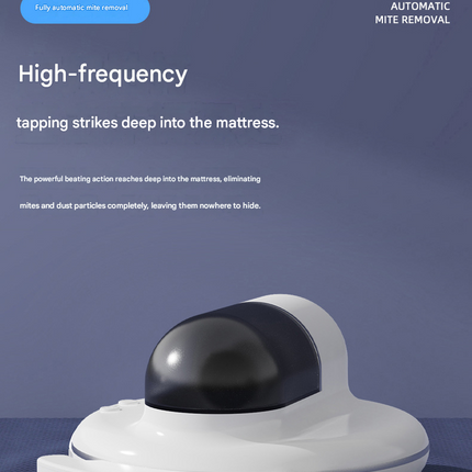 White Automatic Intelligent Walking Mite Removal Robot - UV Sterilisation, High Frequency Beating, Strong Suction, Wireless Rechargeable Bed Vacuum for Mattress, Sofa, Carpet, Pet Hair