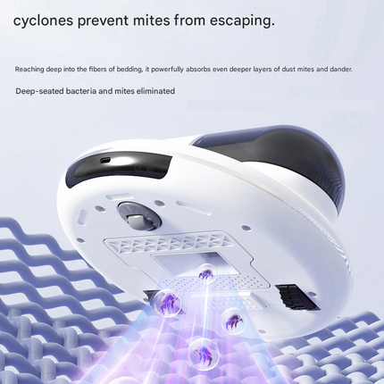 White Automatic Intelligent Walking Mite Removal Robot - UV Sterilisation, High Frequency Beating, Strong Suction, Wireless Rechargeable Bed Vacuum for Mattress, Sofa, Carpet, Pet Hair
