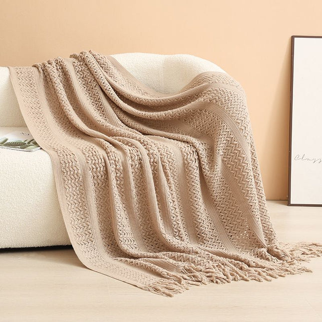 Khaki Elegant Openwork Knitted Throw Blanket with V888-ELOSUNG51000