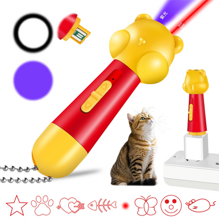 Yellow Bear Laser Cat Toy Set - 2 Piece USB Rechargeable Multi Pattern Laser Pointer with UV and White Light for Cats