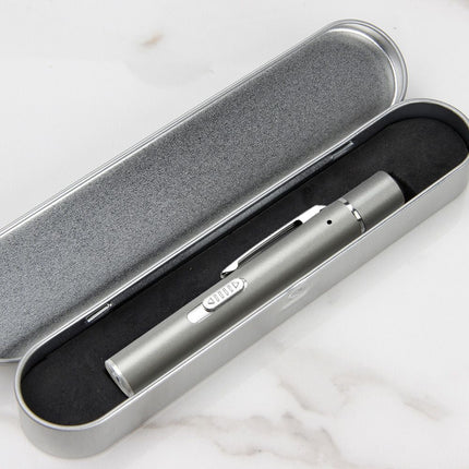 Grey Metal Laser Cat Toy Pen Set - 2 Piece USB Rechargeable 3-in-1 Laser Pointer with UV Light and LED Torch in Gift Tin Box