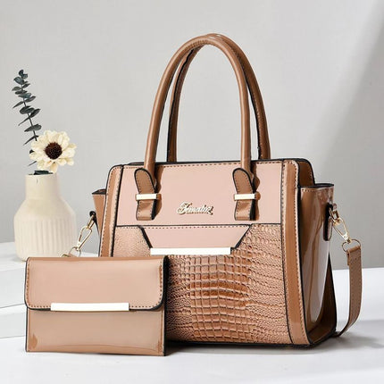 Khaki Women's Handbag Set - Large Capacity 2 Piece Shoulder Bag with Matching Wallet