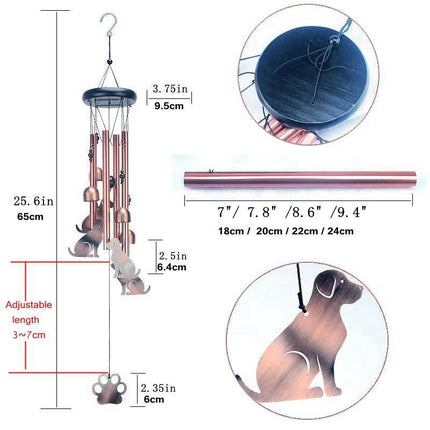 Dog Metal Wind Chime - Adjustable Garden Decorative Bell with Animal Silhouettes and Paw Print(W4301)