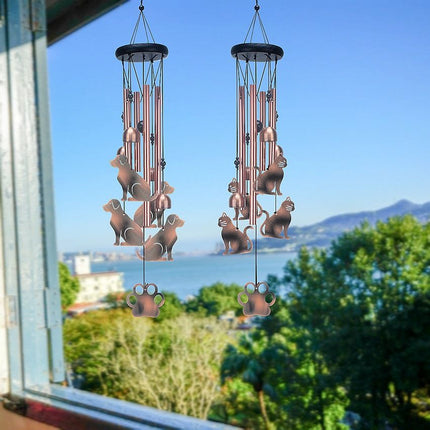 Cat Metal Wind Chime - Adjustable Garden Decorative Bell with Animal Silhouettes and Paw Print(W4302)