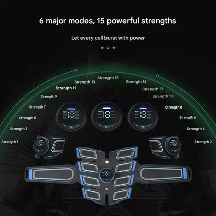 Blue EMS Muscle Stimulator Belt Set - Rechargeable Abdominal Toning Trainer with Multiple Pads and Modes