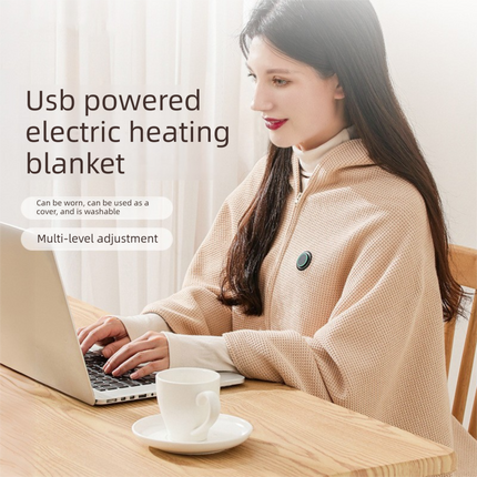 Apricot color USB Heated Blanket Poncho - Rechargeable Electric Warming Shawl with Fast Heating and Multi Use Design