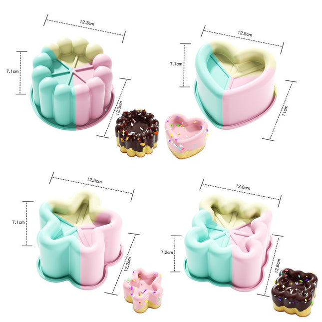 4 Piece Colorful Silicone Baking Mould Set