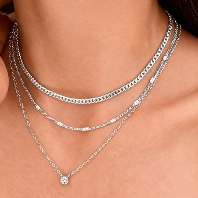 Silver Layered Zircon Necklace Set