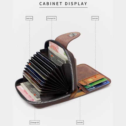 Light coffee color Men's Large Capacity Accordion Card Wallet - PU Leather Multi Card Holder with Magnetic Closure and Coin Pocket