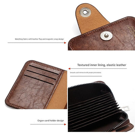 Black Men's Large Capacity Accordion Card Wallet - PU Leather Multi Card Holder with Magnetic Closure and Coin Pocket