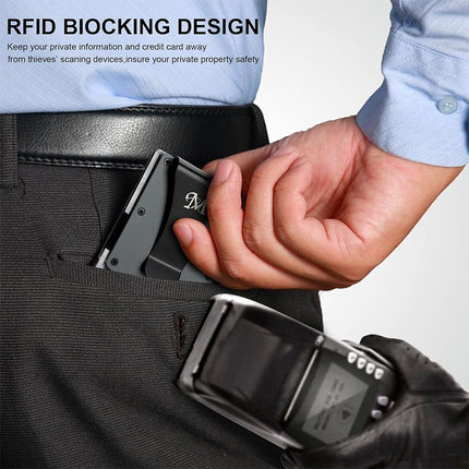 Royal blue Slim RFID Blocking Aluminum Card Holder - Metal Wallet with Cash Strap Minimalist Card Case