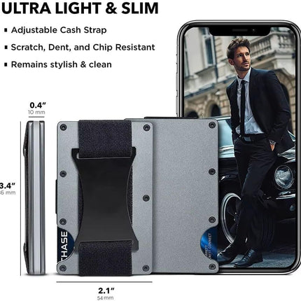 Navy blue Slim RFID Blocking Aluminum Card Holder - Metal Wallet with Cash Strap Minimalist Card Case
