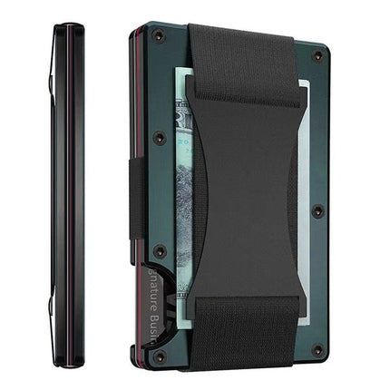 Dark green Slim RFID Blocking Aluminum Card Holder - Metal Wallet with Cash Strap Minimalist Card Case