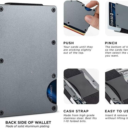 Red Slim RFID Blocking Aluminum Card Holder - Metal Wallet with Cash Strap Minimalist Card Case
