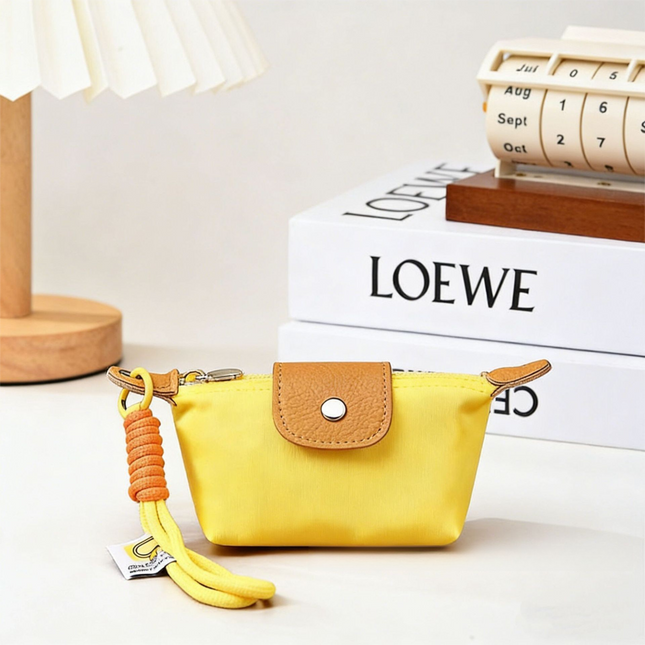 Yellow Mini Nylon Coin Purse with Wrist Strap