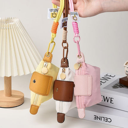 Yellow Mini Nylon Coin Purse with Wrist Strap - Compact Zipper Key Holder Pouch for Cards Lipstick and Earphones