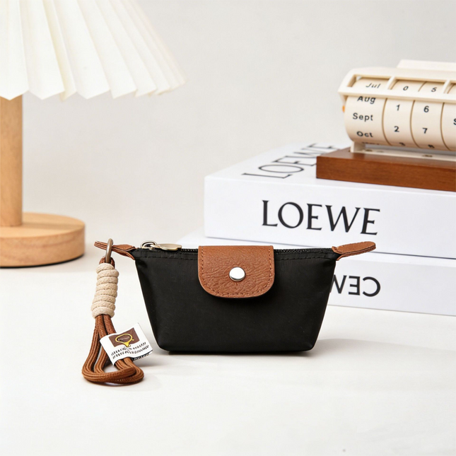Black Mini Nylon Coin Purse with Wrist Strap
