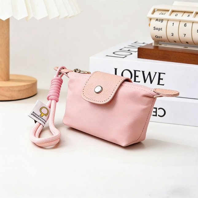 Pink Mini Nylon Coin Purse with Wrist Strap