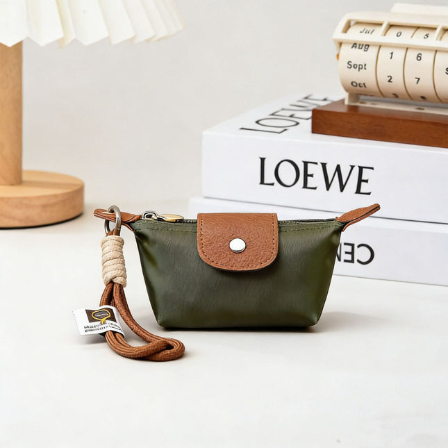 Green Mini Nylon Coin Purse with Wrist Strap