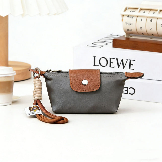 Grey Mini Nylon Coin Purse with Wrist Strap