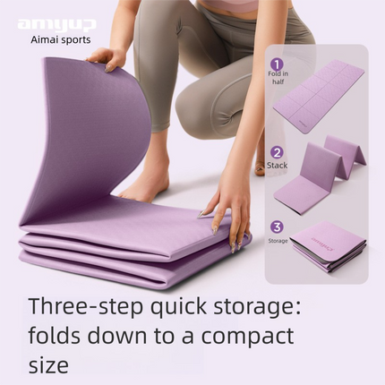 Blue Foldable Yoga Mat - Portable Thick Non-Slip Fitness Exercise Mat for Home Gym and Travel