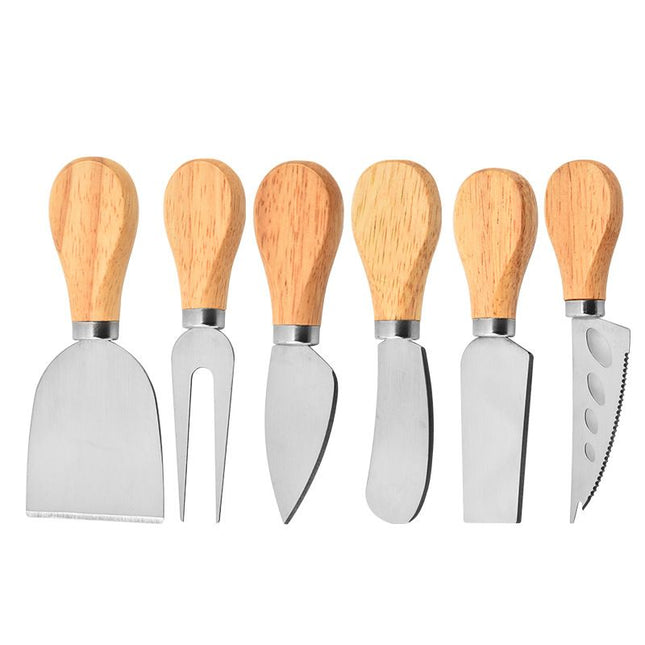 6-Piece Stainless Steel Cheese Knife Set with Wooden Handles