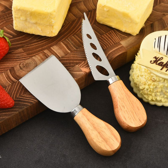 6-Piece Stainless Steel Cheese Knife Set with Wooden Handles – product detail