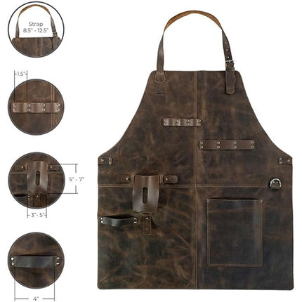 Retro PU Leather Apron - Multi-Pocket Cross-Neck Craftsman Workwear for Woodworking BBQ