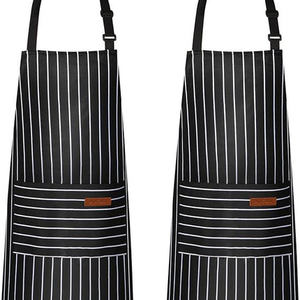 2-Pack Striped Adjustable Apron - Cross-Neck Bib Work Apron for Restaurant Catering Gardening(black thick stripes)