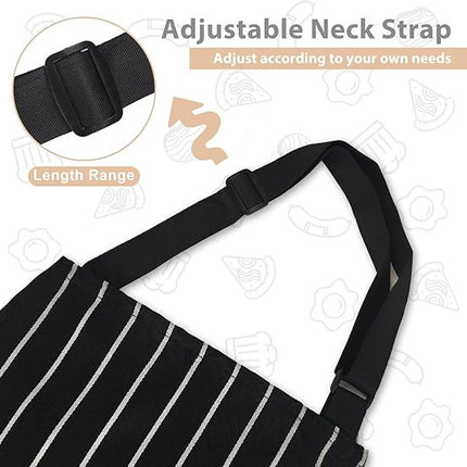 2-Pack Striped Adjustable Apron - Cross-Neck Bib Work Apron for Restaurant Catering Gardening(black thick stripes)