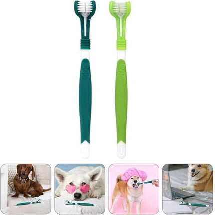3-Sided Pet Toothbrush 4-Pack - Soft Bristle Dog Cat Dental Care Brush Set