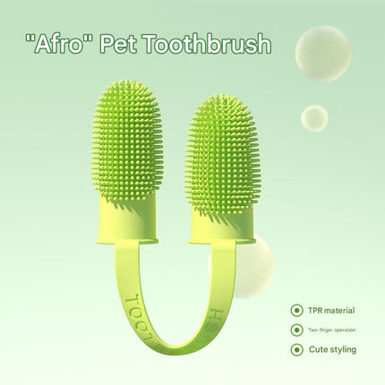 5-Pack Green Double Finger Pet Toothbrush - Soft TPR Dog Cat Dental Finger Brush Set