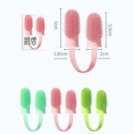 5-Pack Green Double Finger Pet Toothbrush - Soft TPR Dog Cat Dental Finger Brush Set