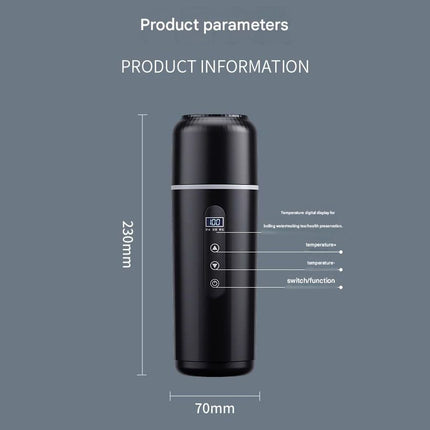 Black Portable Car Electric Kettle 12V/24V Universal USB Travel Water Boiler 500ml 316 Stainless Steel Smart Temperature Control
