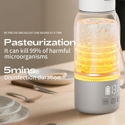 White Portable Constant Temperature Electric Water Cup 450ml 100W Rechargeable Baby Formula Maker with 316 Stainless Steel