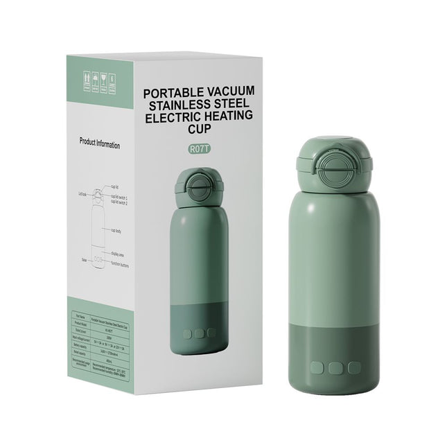 Green Portable Constant Temperature Electric Water Cup 450ml 100W Rechargeable Baby Formula Maker with 316