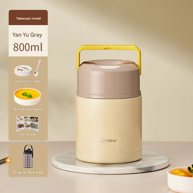 Brown 800ml Stainless Steel Thermal Stew Jar Portable Insulated Lunch Pot with Handle Vacuum Insulated Soup