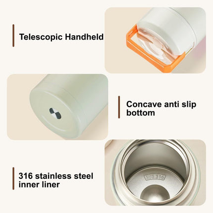 Brown 800ml Stainless Steel Thermal Stew Jar Portable Insulated Lunch Pot with Handle – Vacuum Insulated Soup Container(Retractable style)