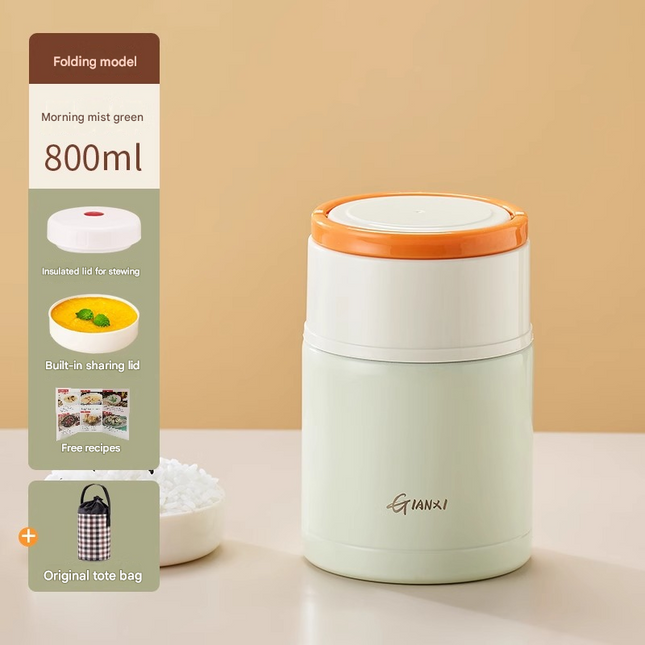 Green 800ml Stainless Steel Thermal Stew Jar Portable Insulated Lunch Pot with Handle Vacuum Insulated Soup