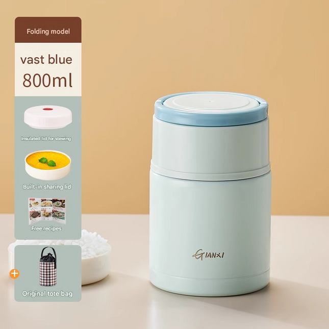 Blue 800ml Stainless Steel Thermal Stew Jar Portable Insulated Lunch Pot with Handle Vacuum Insulated Soup