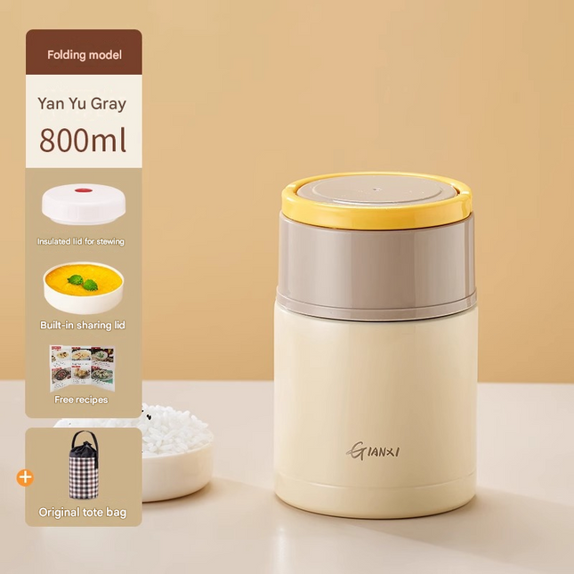 Brown 800ml Stainless Steel Thermal Stew Jar Portable Insulated Lunch Pot with Handle Vacuum Insulated Soup