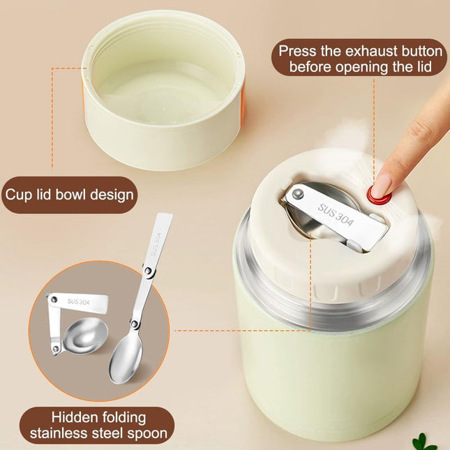 Brown 800ml Stainless Steel Thermal Stew Jar Portable Insulated Lunch Pot with Handle Vacuum Insulated – product detail
