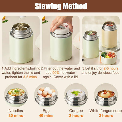 Brown 800ml Stainless Steel Thermal Stew Jar Portable Insulated Lunch Pot with Handle – Vacuum Insulated Soup Container(Foldable model)