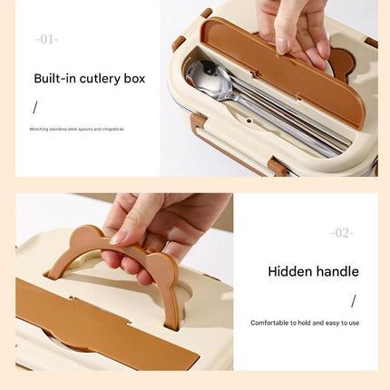 2 Grids 316 Stainless Steel Insulated Lunch Box with Compartments Large Capacity Bento Box with Insulated Bag