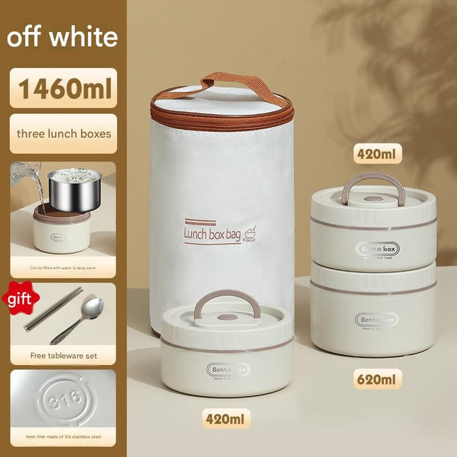 316 Stainless Steel Double Layer Insulated Lunch Box Microwave Safe Round Bento Box with Insulated Bag and