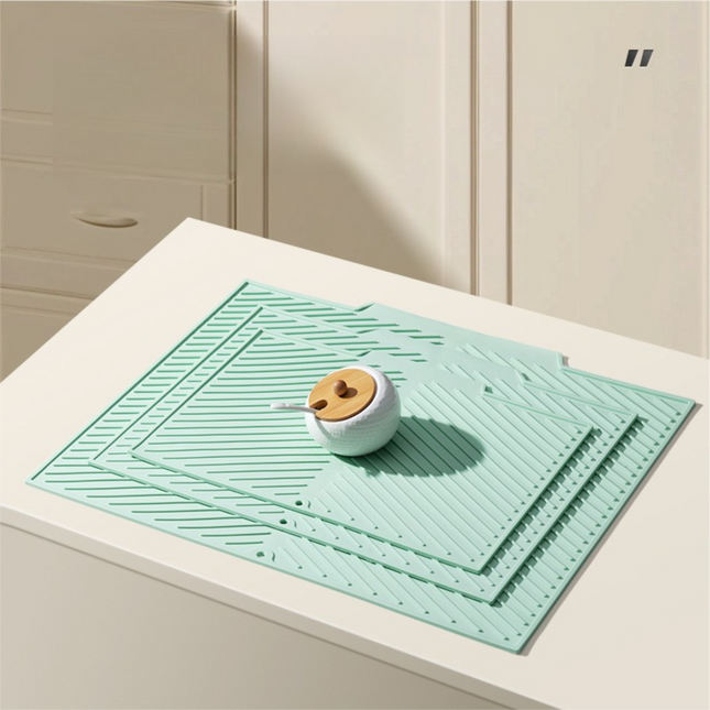 3-Piece Green Silicone Draining Mat Set Kitchen Counter Protector Heat-Resistant Non-Slip Mats Large Medium