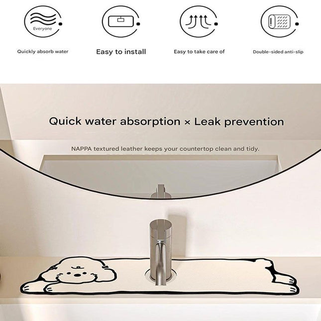 2-Piece Faucet Draining Mat Set Absorbent Sink Splash Guard Quick Dry Counter Mat 10x61cm(Milk-Loving Dog) – product detail