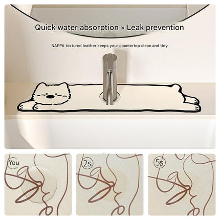 2-Piece Faucet Draining Mat Set Absorbent Sink Splash Guard Quick Dry Counter Mat 10x61cm(Pug)